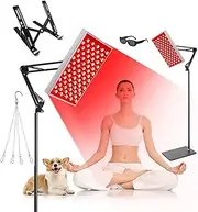 45W Tanning Lamp for Body and Face with 30 min Timed,113 pcs 660nm + 112 pcs 850nm LED Sun Lamps for Home with Two Stand & Sunglasses, for Antique Bronze Skin red