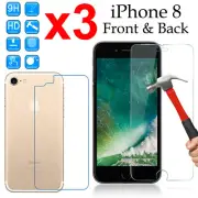 x3 Tempered Glass screen protector guard for Apple iPhone 8 Front and Soft Back