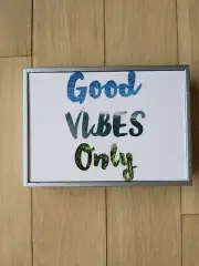 "Good Vibes Only" Canvas Sign w Muted Silver Frame Wall / Shelf Art. HandCrafted