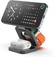KU XIU X55 Fast Wireless Charger, Magnetic Foldable 3 in 1 Charging Station for iPhone 16/15/14/13/12 Plus Pro Max, 5W Portable Charger for Apple Watch 9/8/7/6 Ultra SE, for Airpods 4/3/2/Pro - Grey