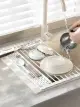 廚房必備 簡約風格水槽瀝水架分區瀝水設計可摺疊捲簾瀝水籃輕鬆收納碗盤碟 (6.5折)