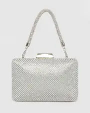 Silver Maxine Crystal Handle Clutch Bag