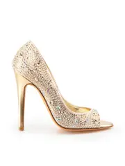 Gold Crystal Embellished Open Toe Heels