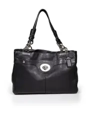Black Leather Pebbled Double Handle Handbag