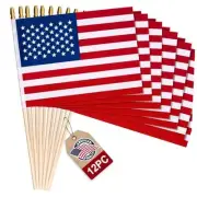 12 Pack Small American Flags on Stick, 8x12 Inch Mini US Hand Held 12 Pcs