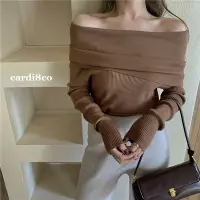 在飛比找Yahoo!奇摩拍賣優惠-CARDI 女裝 正韓 流 氣質一字領上衣 罩衫 斜肩上衣 