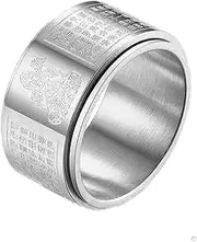 [Wozya] 11.7 mm Eight Patron Saints of Buddhism Zodiac Buddha Titanium Steel Ring Rotatable Heart Sutra Buddhist Rotatable Ring