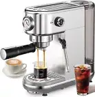 Espresso Machine with Milk Frother, 20 Bar, Stainless Steel, Cappuccino, Latte