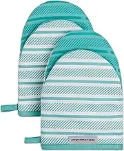 KitchenAid Albany Mini Cotton Oven Mitts with Silicone Grip, 5.5"x8", Aqua Sky 2 Count