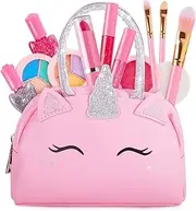 Sprinkles Toyz Kids Real Makeup Kit for Little Girls: with Pink Unicorn Make up Bag - Real, Non Toxic, Washable Make Up Toys - Gifts for Toddler Girl Young Children, Kid Princess Pretend Play Set