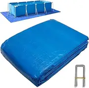 codree 24 x 16 Ft Rectangular Pool Ground Cloths, Waterproof PE Swimming Pool Liner Pad, Heavy Duty Above Ground Pool Mat Protector Tarp with Stakes for Pools Bottom Prevents Punctures