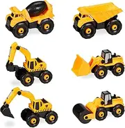 Relaxdays Children's Construction Vehicles, Set of 6 Set, Digger Toy, DIY, Screwdriver, Box, from 3 Years, Yellow/Black, 100% Plastic, 6-TLG