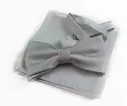 [Zasel] Mens White With Silver Stars Matching Bow Tie & Pocket Square Set White Silver