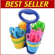 Pointed Safety Scissors for Kids - 24 Pack with Colorful Storage Caddy
