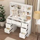 Large Dressing Table Vanity Table Opened Lighted Mirror With 7 Drawers Bedroom