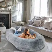Human-Sized Big Dog Bed Giant Beanbag Bed with Washable Fur Cove