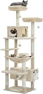 PAWZ Road 184cm Cat Tree with Sisal-Covered Scratching Posts and Pads, Cat Tower for Large Cats with Spacious Hammock, Dual Condos and 2 Padded Perches Beige