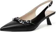 [Mostrin] Kitten Heels for Women Pointed Toe Pumps Patent Leather Low Heel Slingback Heels with Buckle Dress Shoes for Dating Party Working