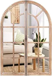 Giantex Arched Wall Mirror 88 x 60CM, Farmhouse Wall Mounted Decorative Mirror, Window Pane Mirror, Rustic Windowpane Wall Decoration for Vanity Living Room Entryway Bedroom Bathroom