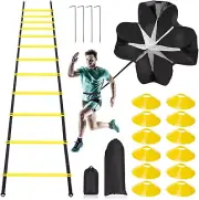 Pro Speed & Agility Training Set with 12 Rung 20ft Adjustable Ladder