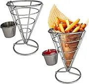 MIAO YUAN 2PCS Cone Shaped French Fry Cup Holders, Stainless Steel Serving Basket, Chip Dipping Set Snack Display Stand for Restaurant Party Picnic