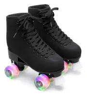 FEETCITY Roller Skates with Light Up Wheels. Color Black. Size Kids 4 or Womens
