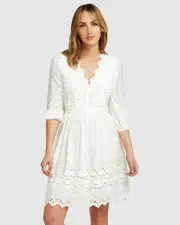 [Belle & Bloom] Sweet Talk Eyelet Mini Dress - White