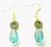 Turquoise Czech Briolette Earrings with Circles Handmade Jewelry