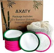 AXATY-Krafterz 20 Pack 3 layers Reusable Makeup Remover Pads-Organic Bamboo Terry & Cotton Rounds Eco-Friendly Pads for All Skin Types with Cotton Draw String Laundry Bag (8cm)