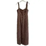 Faherty Kendall Dress Mini Palms Size Small Brown 100% Linen Button Front Maxi