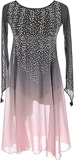 [Zagitova] Figure Skating Dress, Girls Round Neck Long Sleeved Diamond Skating Show Handmade Ice Skate Clothes