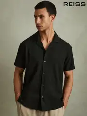 Reiss Emerald Hunt Textured Crepe Cuban Collar Shirt (E28604) | $135