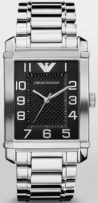 在飛比找Yahoo!奇摩拍賣優惠-【金台鐘錶】ARMANI手錶 亞曼尼 方形黑面 爵士風 菱格