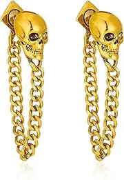 [JDONL] Gothic Skull Chain Stud Earrings for Women Men Vintage Ghost Skull Skeleton Tassel Drop Dangle Earrings Statement Jewelry