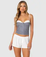 EDIKTED Womens Peekaboo Lacey Gingham Corset BLACK-AND-WHITE