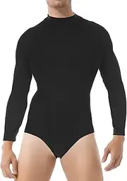 [TiaoBug] Men‘s One-Piece Mock Neck Long Sleeve Bodysuit Slim Fit Undershirt Press Button Crotch