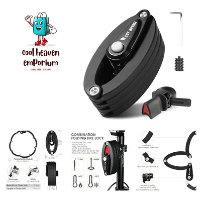 Bike Locks Heavy Duty Anti Theft Bicycle Lock Folding 4-Digit Level 6, Securi...