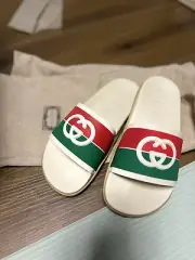 GUCCI Womens GG Logo Web Stripe Rubber Slides Slide Sandal 37, US 7 $395