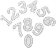 HAWILLOSCH 10pcs Imitation Pearl Rhinestone Number Patches Set for DIY Clothing Decor 0-9 White Iron-on Stickers for Hats Bags Jeans Shoes Shirts Phones Decor