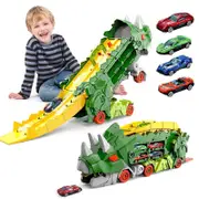 Dinosaur Truck Toys For Kids Transforms With Race Track Set Ultimate City Dinosaur Hauler With 4 Cars Birthday Gifts Toys For Boys 3 4 5 6 7 8 Year...
