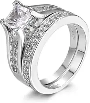 [Generic] Wedding Engagement Ring Set Two Piece Set Ring with Zircon Micro Inset Combination Ring