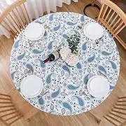 NLMUVW Round Fitted Vinyl Tablecloth with Elastic Edge 100% Waterproof Oil Proof Super Elastic Table Cloth Wipe Clean Table Cover for Indoor and Outdoor, Paisley, 37"- 54"