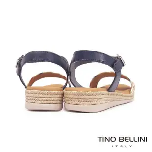 【TINO BELLINI 貝里尼】西班牙進口草編牛皮繫踝厚底涼鞋FSNT0003(藍)