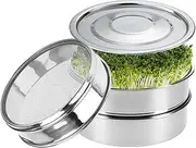 Zalizr Stainless Steel Seed Sprouting Kit, 3-Tier Microgreens Growing Tray, 22 CM/8.7 in Dia, Stackable Round Sprouter with Encrypted Mesh, Ideal for Growing Beans, Broccoli, Alfalfa, Wheat Grass