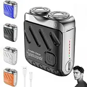 Portable Mini Small Steel Cannon Rotary Dual Ring Electric Shaver, Portable Magnetic Electric Shaver, Wet and Dry Dual Waterproof Use Close Shave Face Shavers, Suitable for Home and Travel (Black)