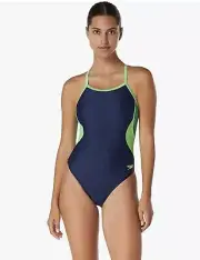Speedo women’s swimsuit one piece team navy bright green size 26 Prolt Flyback