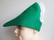 ADULT GREEN RENAISSANCE PETER PAN ELF ROBIN HOOD COSTUME HAT W/ WHITE FEATHER