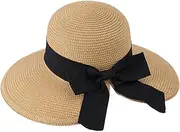 [Wedhapy] Foldable Straw Beach Hat UPF 50+ Wide Brim Sun Headwear with Bow for Women Summer