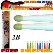 Perfektion Pair White [2B] Color Nylon Tip Drumsticks (Available in 5 sizes)