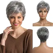 Short Grey Wigs for Women Natural Pixie Cut Wig, Daily Hair